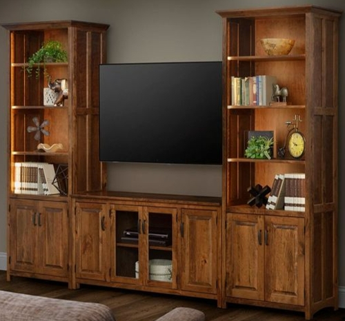 CVW Entertainment Center with Lighted Bookcases